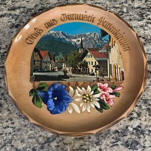 Vintage German Garmisch Parthenkirchen Decorative Wood Plate From Germany